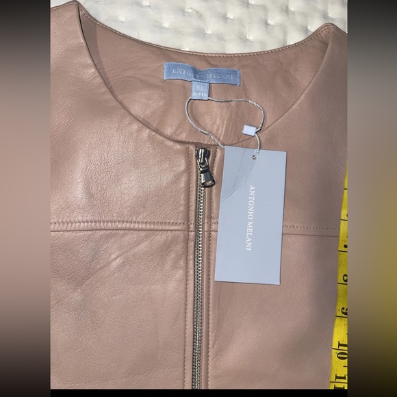 Antonio Melani Blush Tan Cropped 100% soft Leather Jacket, Size Xl NWT $317 - Picture 5 of 10